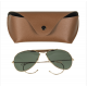 Pilotbriller med grønt glass - Messing - Miltec