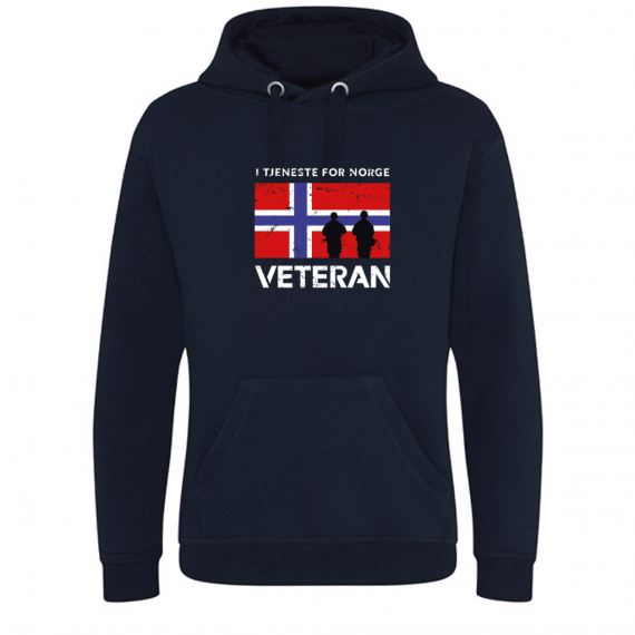Hettegenser - Stort trykk - Valgfri farge - Veteran - I tjeneste for Norge