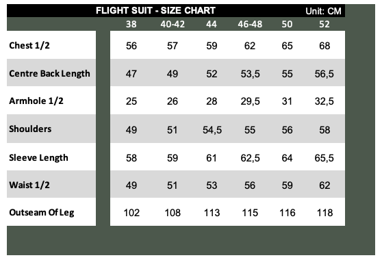Størrelse guide pilot dress